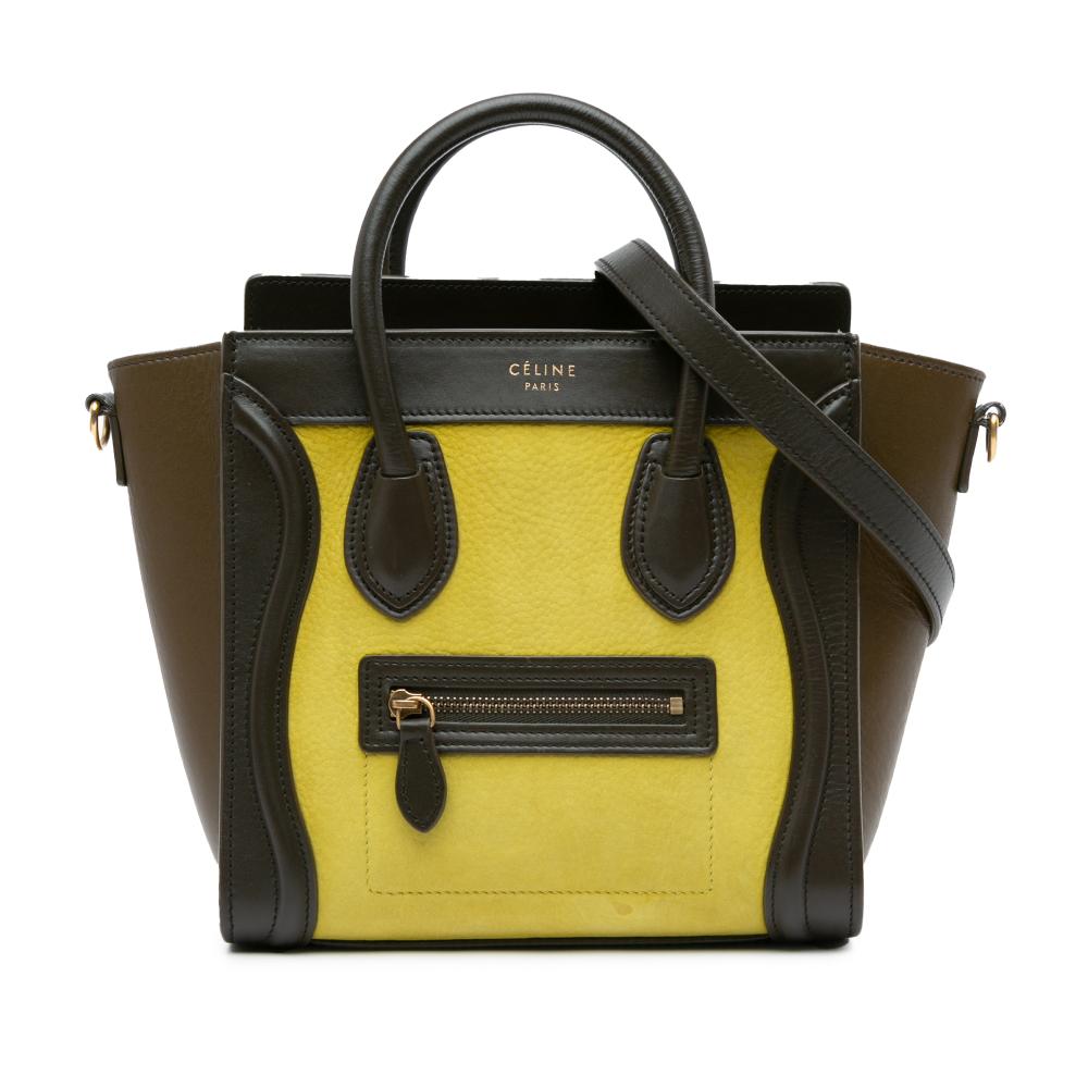 Celine Yellow Nano Tricolor Nubuck and Calfskin Luggage Tote Italy