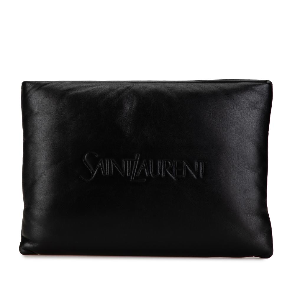 Saint Laurent AB Saint Laurent Black Lambskin Leather Leather Large Lambskin Puffy Pouch Italy