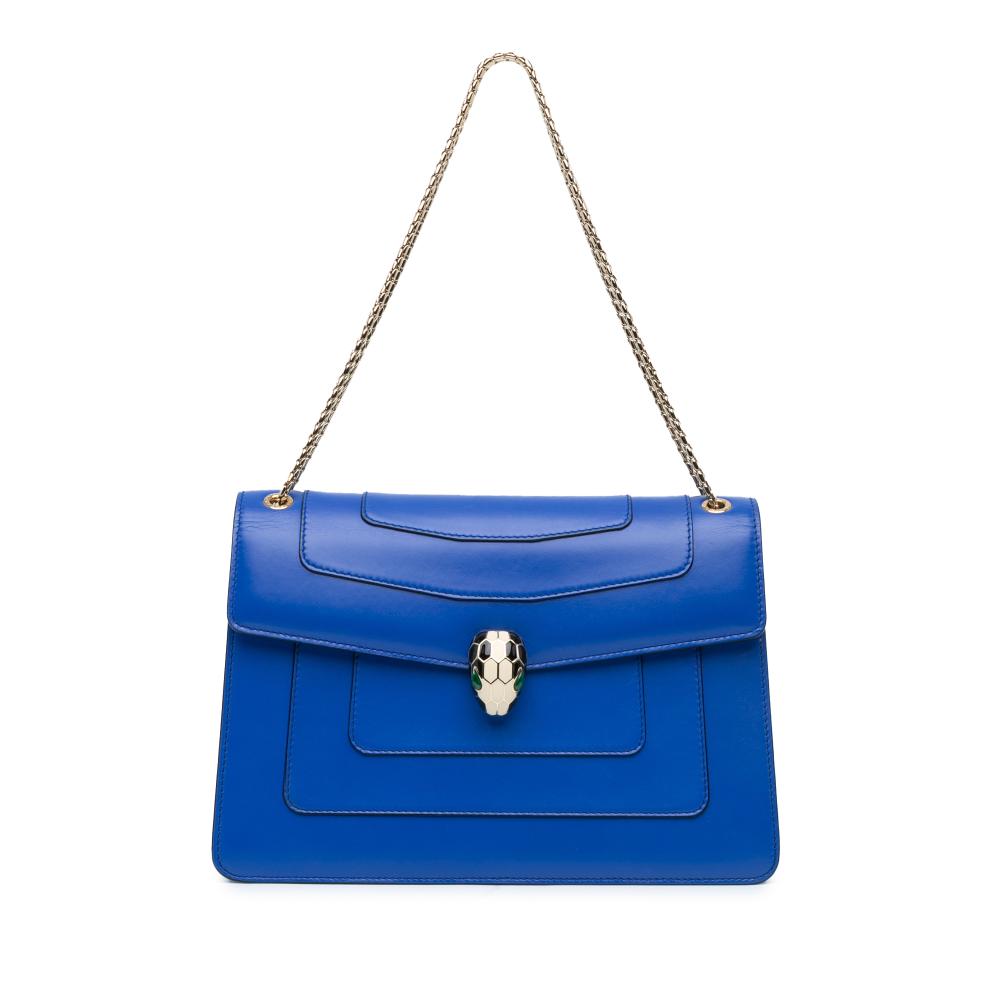 Bvlgari B Bvlgari Blue Calf Leather Medium Serpenti Forever Shoulder Bag Italy