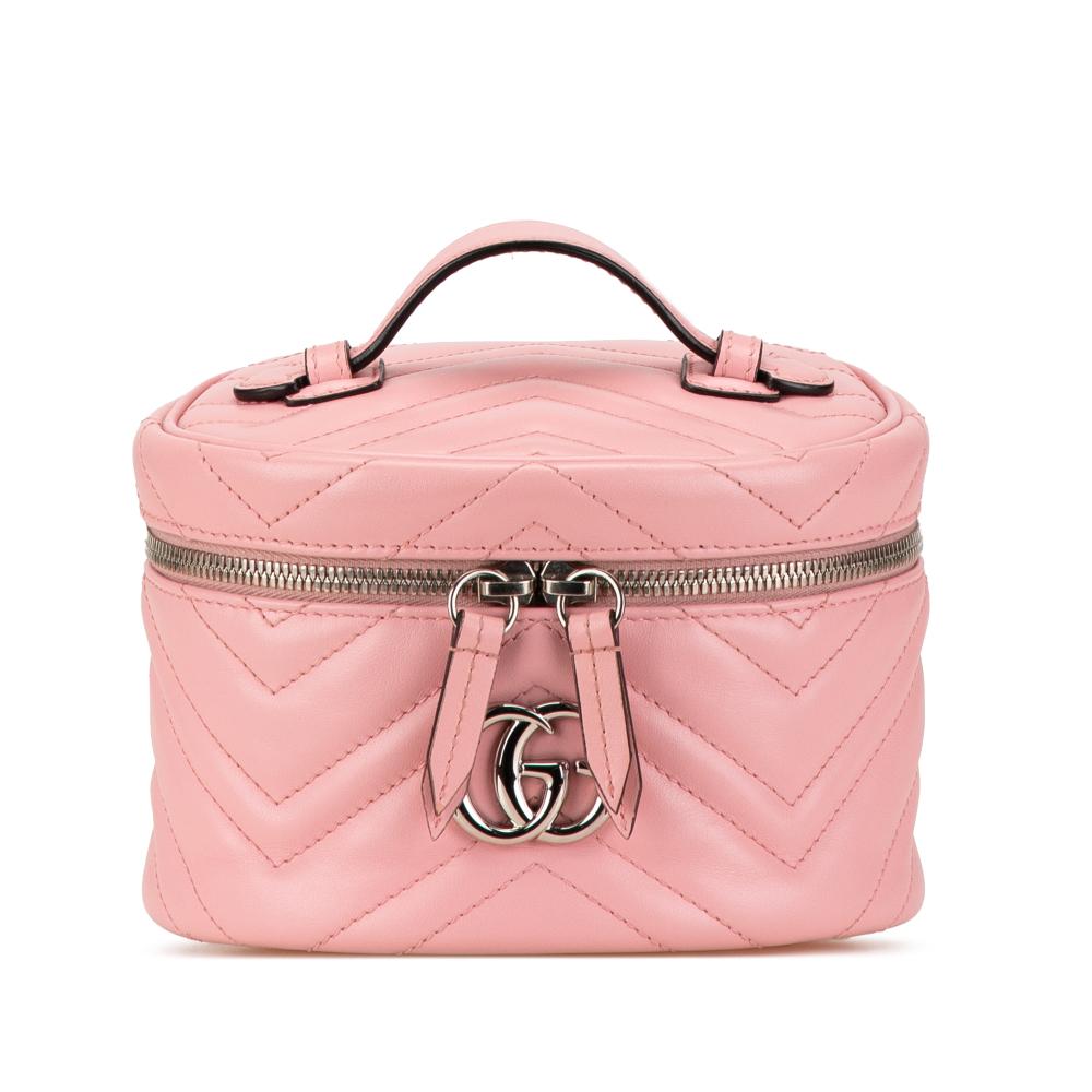 Gucci AB Gucci Pink Calf Leather Mini GG Marmont Round Vanity Bag Italy