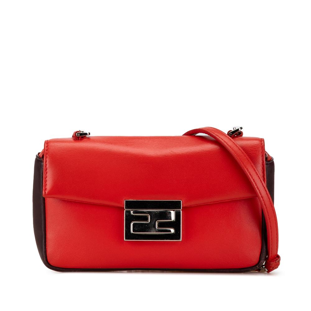 Fendi B Fendi Red Calf Leather Mini Be Baguette Crossbody Italy