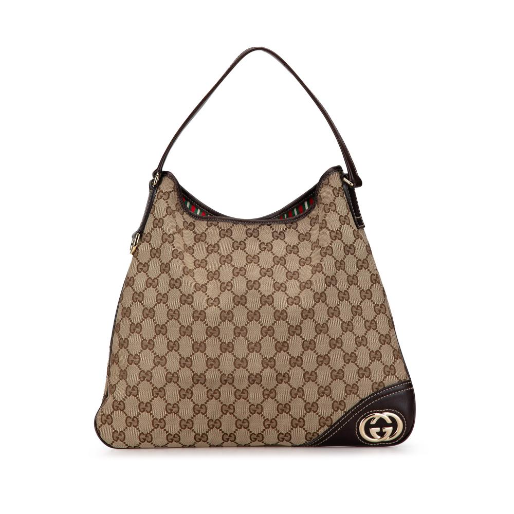 Gucci B Gucci Brown Beige Canvas Fabric GG New Britt Hobo Italy