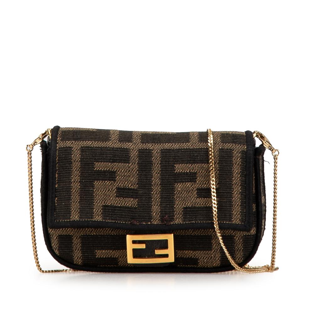 Fendi B Fendi Brown Canvas Fabric Nano Zucca Baguette Charm Crossbody Italy