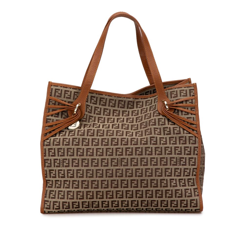 Fendi B Fendi Brown Light Brown Canvas Fabric Zucchino Tote Italy