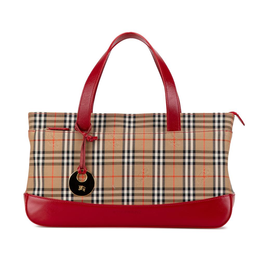 Burberry AB Burberry Brown Beige with Red Canvas Fabric Haymarket Check Handbag United Kingdom