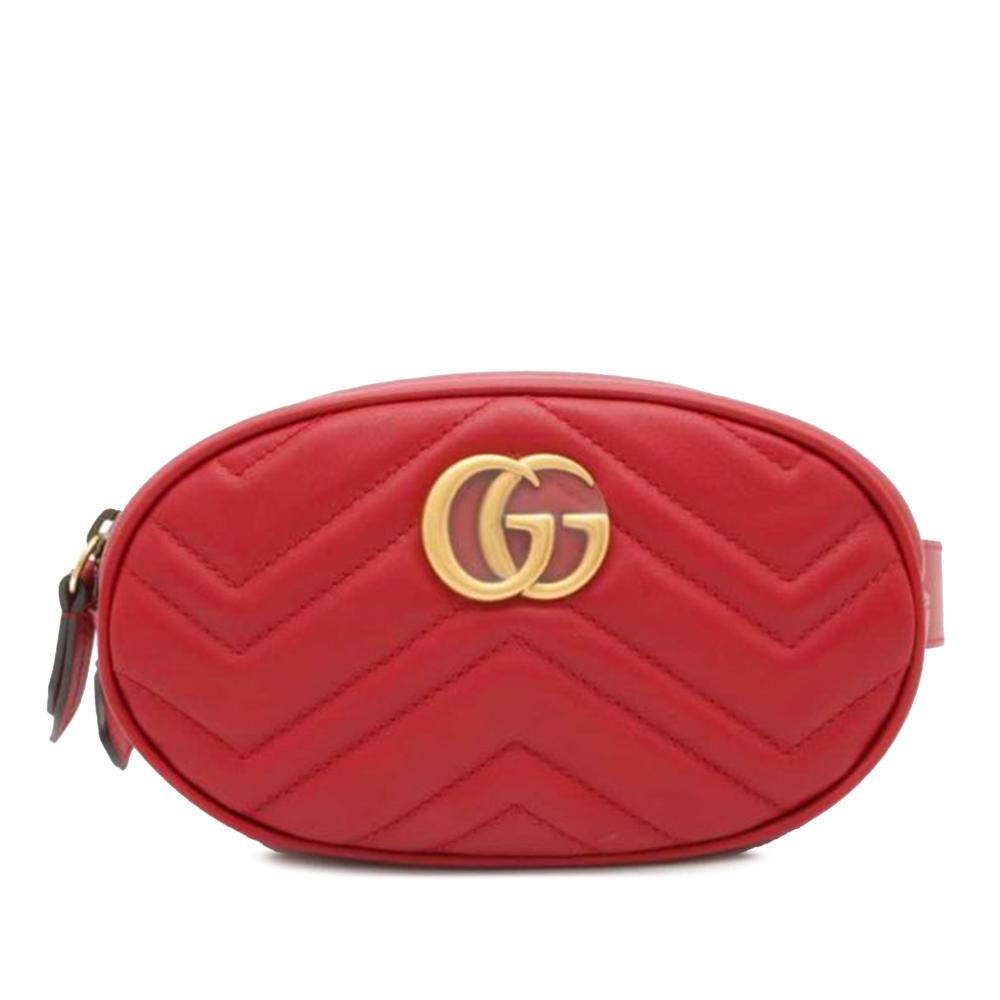 Gucci B Gucci Red Calf Leather GG Marmont Matelasse Belt Bag Italy