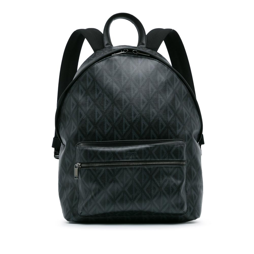 Christian Dior AB Dior Black with Gray Coated Canvas Fabric CD Diamond Rider Zipped Backpack Italy