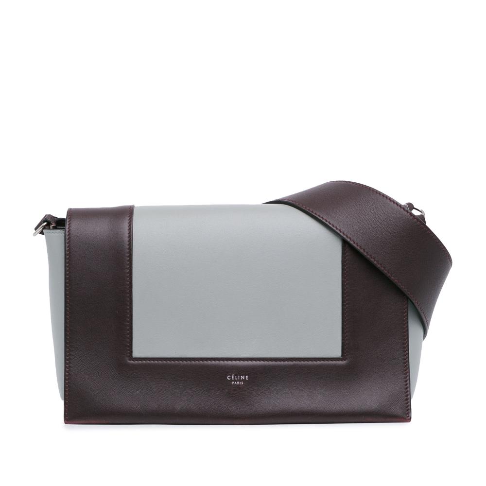 Celine B Celine Gray Light Gray with Red Burgundy Calf Leather Frame Shoulder Bag Italy