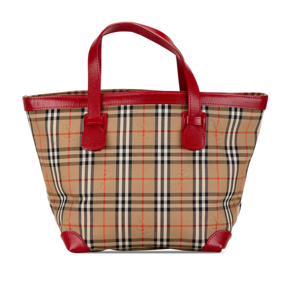 Burberry B Burberry Brown Beige with Red Canvas Fabric Haymarket Check Tote United Kingdom