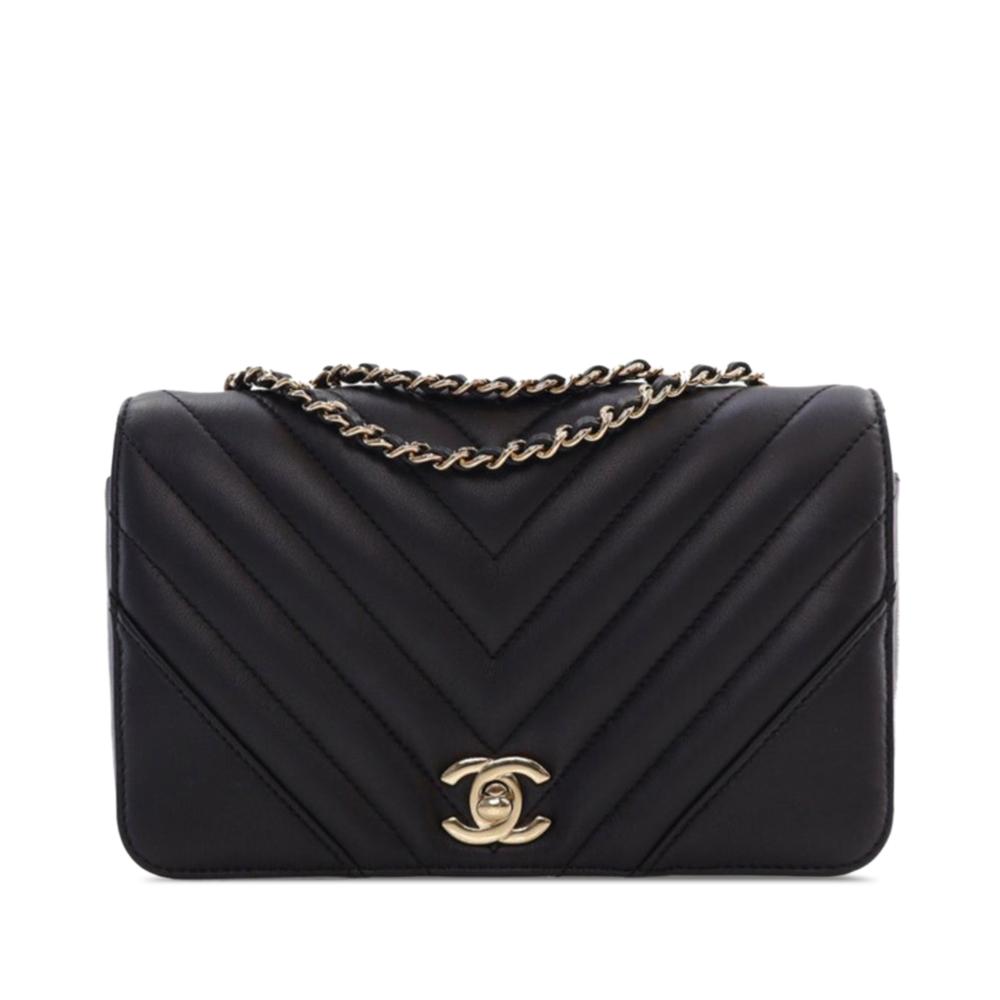 Chanel AB Chanel Black Lambskin Leather Leather Small Chevron Lambskin Statement Flap Italy