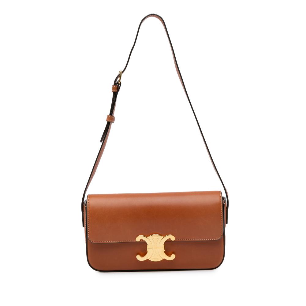 Celine B Celine Brown Calf Leather Triomphe East-West Crossbody Italy