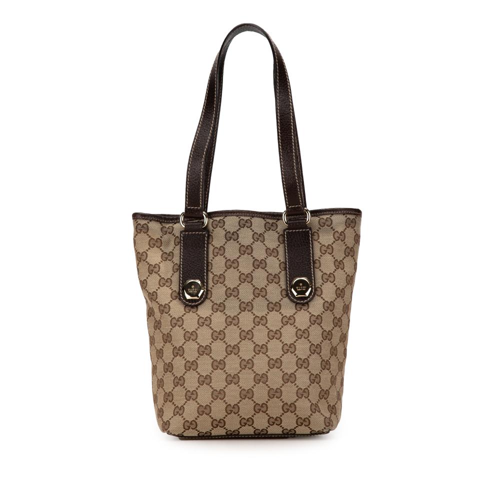 Gucci B Gucci Brown Beige Canvas Fabric GG Charmy Shoulder Bag Italy