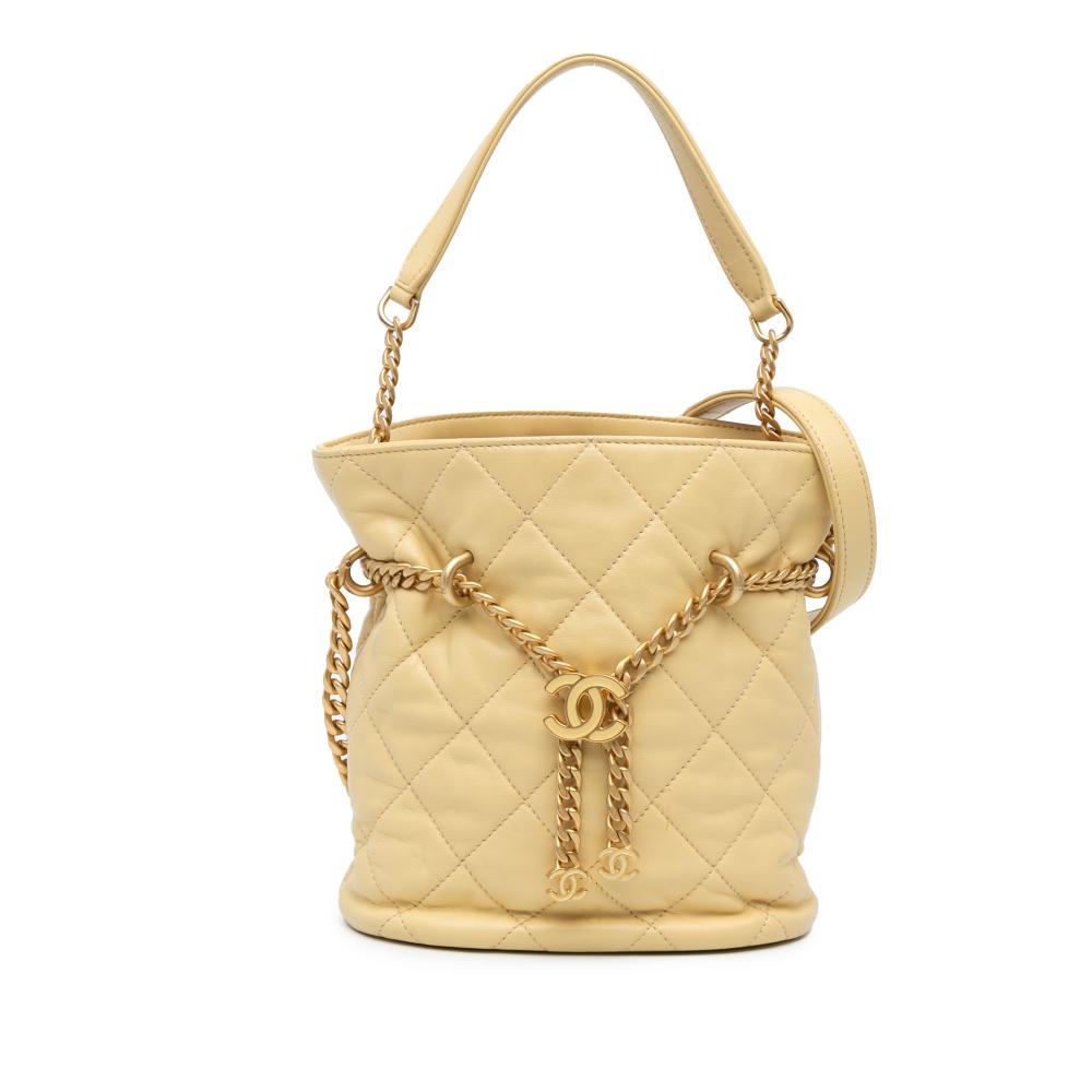 Chanel AB Chanel Yellow Light Yellow Lambskin Leather Leather Mini Lambskin Pending CC Bucket Bag Italy