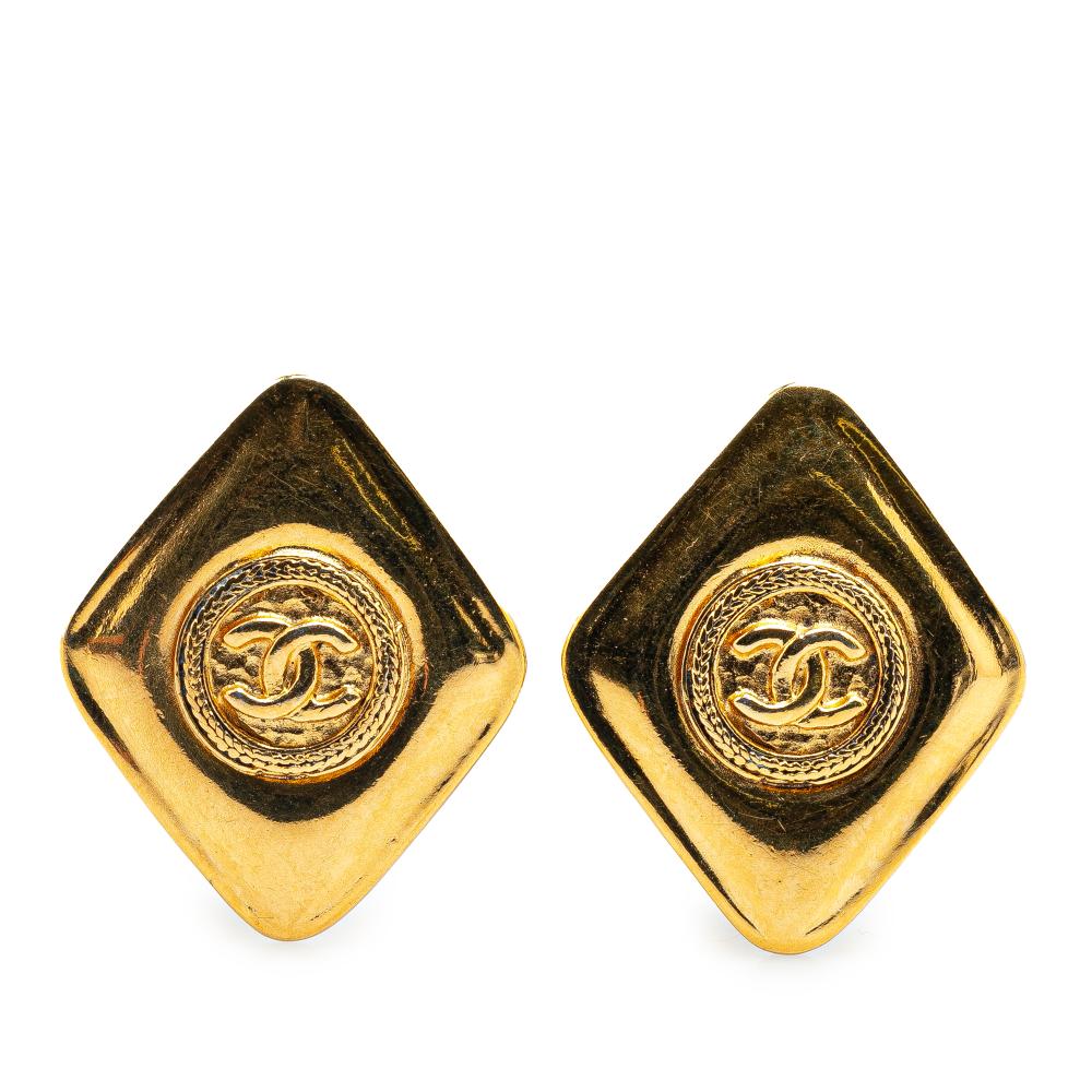 Chanel B Chanel Gold Gold Plated Metal CC Clip On Earrings France