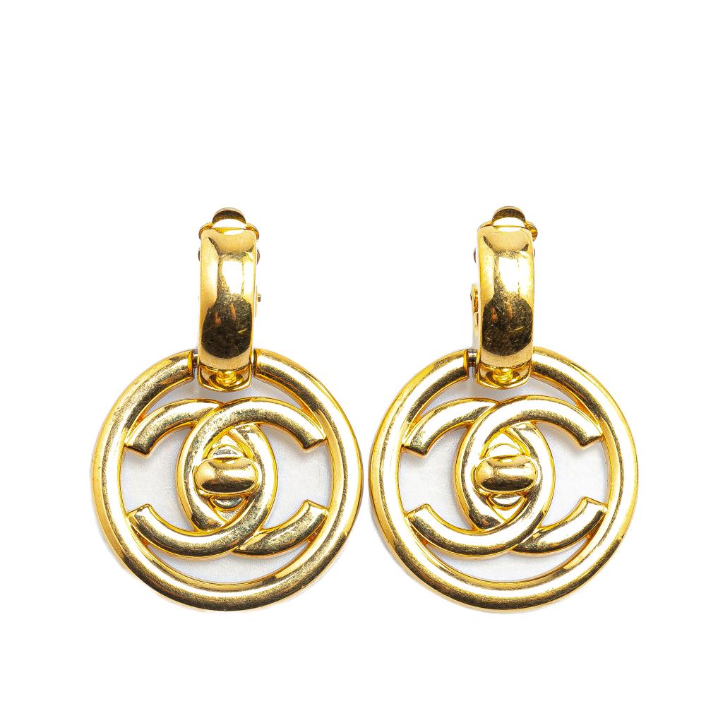 Chanel B Chanel Gold Gold Plated Metal CC Turnlock Swing Clip On Earring France