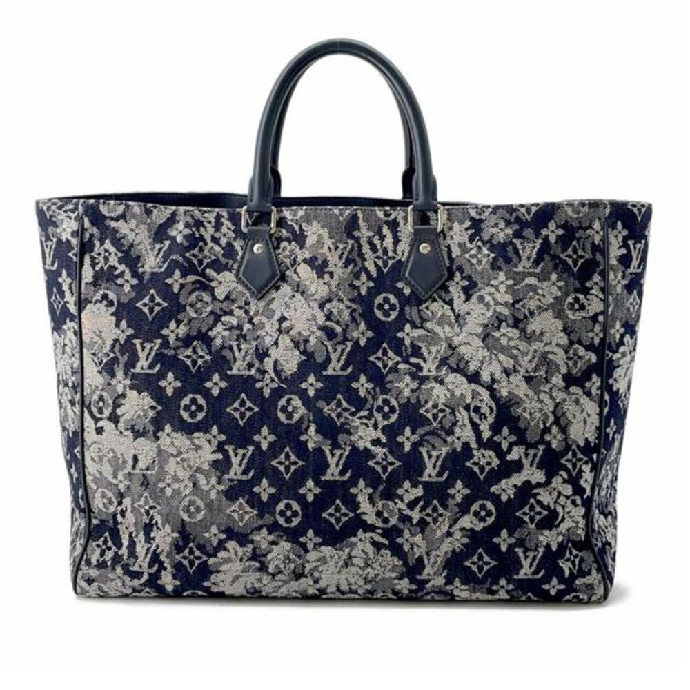 Louis Vuitton B Louis Vuitton Blue Navy Denim Fabric Monogram Tapestry Grand Sac France