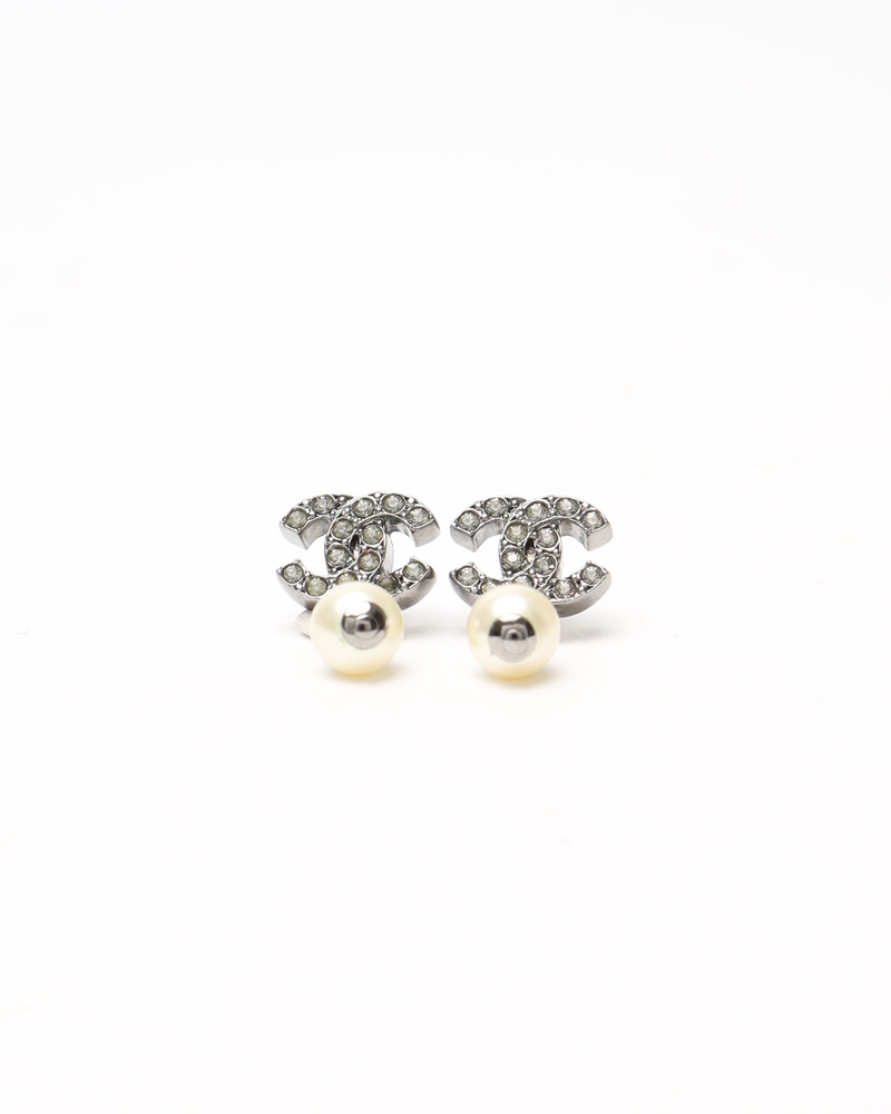 Chanel Coco Mark Pearl and Rhinestone Earrings