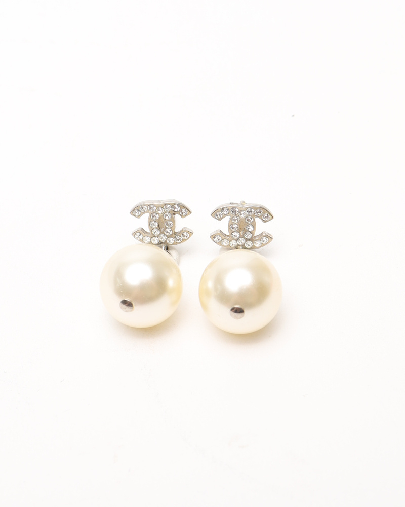 Chanel CC Rhinestones and Pearls Dangling Earrings