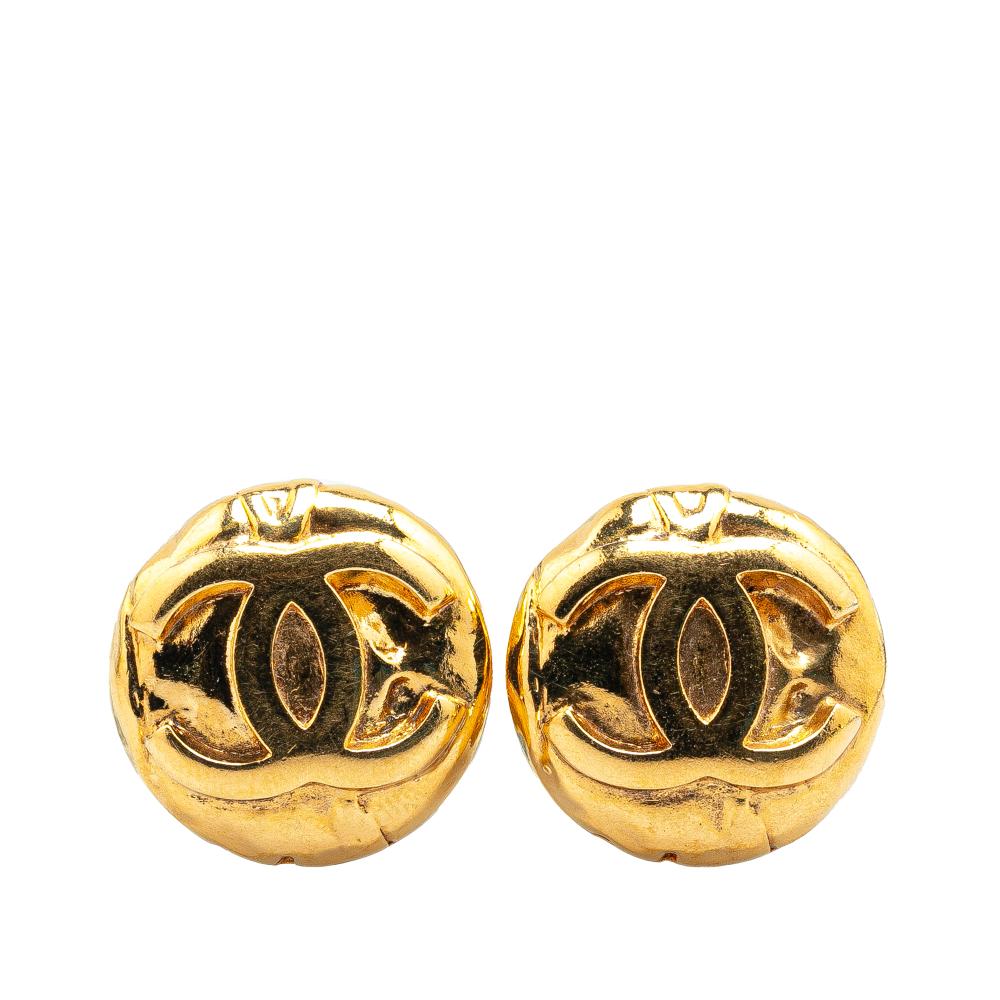 Chanel B Chanel Gold Gold Plated Metal CC Round Clip On Earrings France