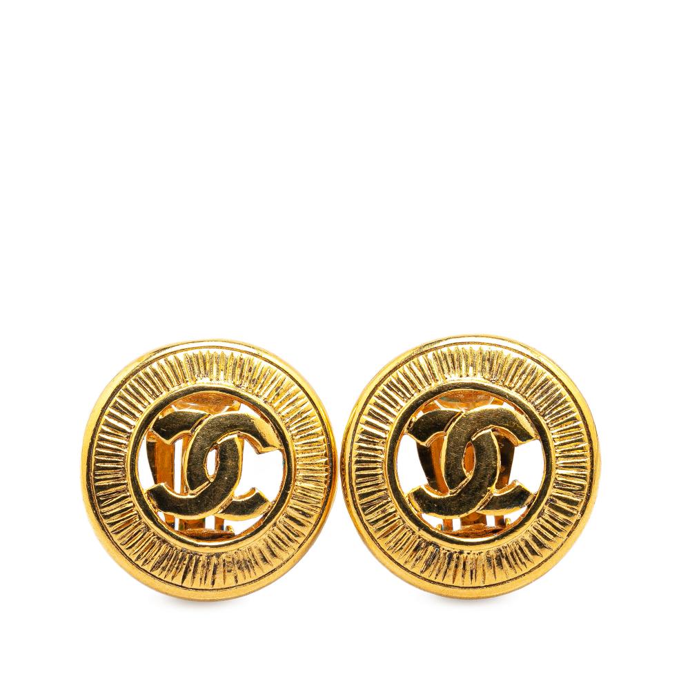 Chanel B Chanel Gold Gold Plated Metal CC Clip On Earrings France