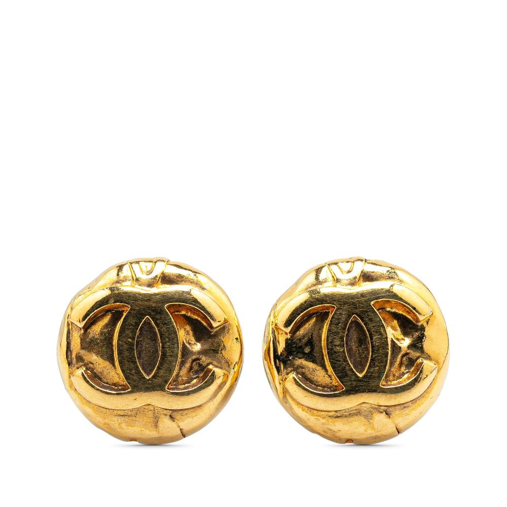 Chanel B Chanel Gold Gold Plated Metal CC Clip On Earrings France