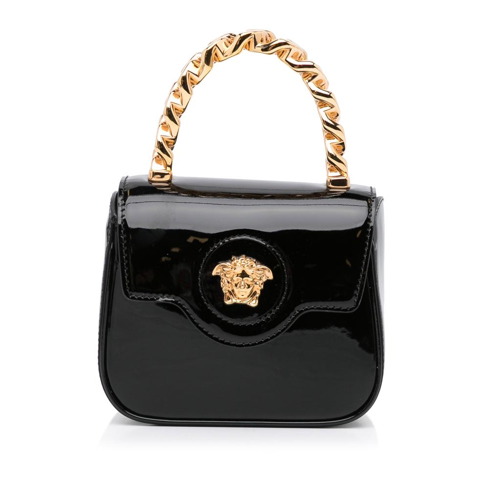 Versace AB Versace Black Patent Leather Leather Mini La Medusa Patent Satchel Italy