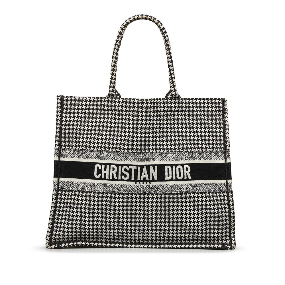 Christian Dior AB Dior Black Canvas Fabric Large Houndstooth Book Tote Italy