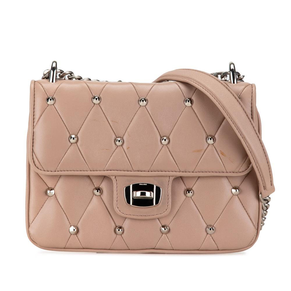 Miu Miu B Miu Miu Brown Nude Calf Leather Studded Matelasse Crossbody Turkey