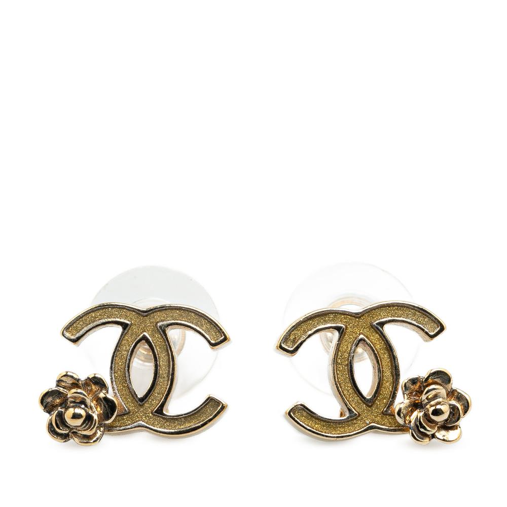 Chanel AB Chanel Gold Gold Plated Metal And Resin CC Camellia Push Back Earrings France