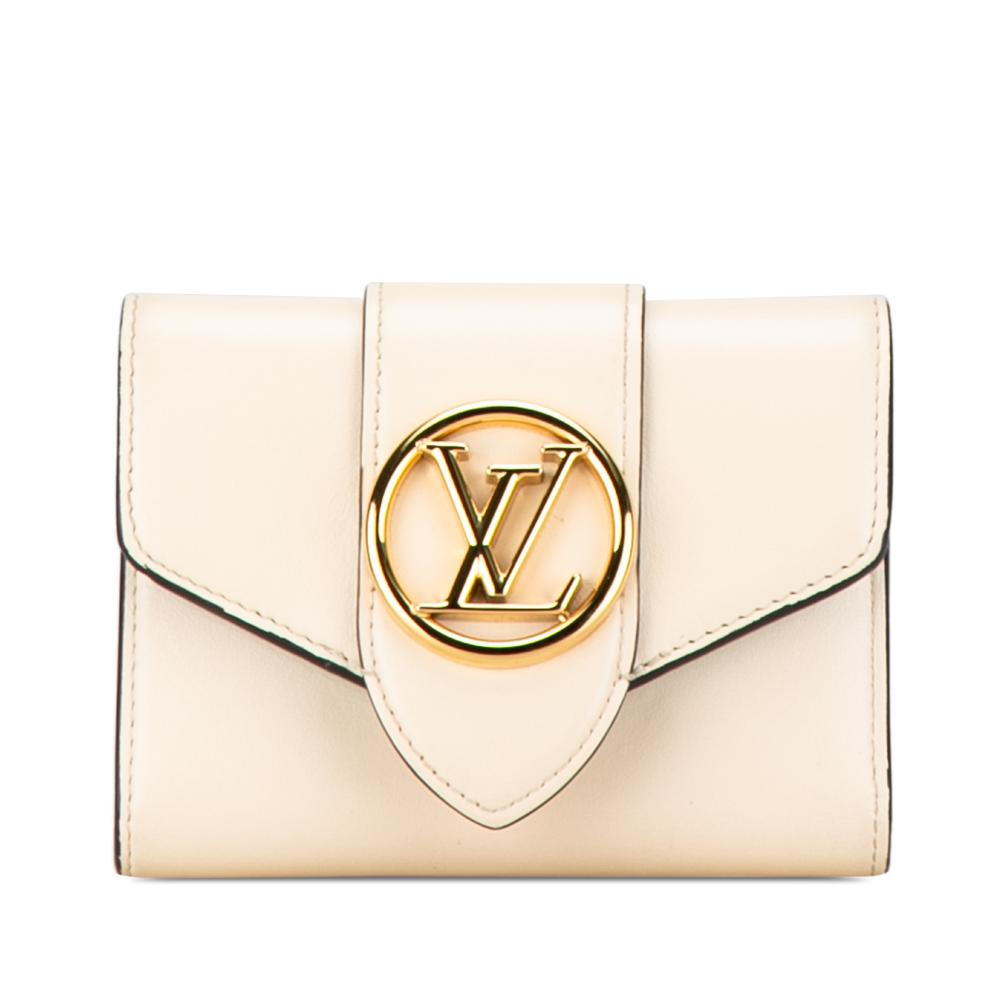 Louis Vuitton B Louis Vuitton White Calf Leather LV Pont 9 Compact Wallet Italy