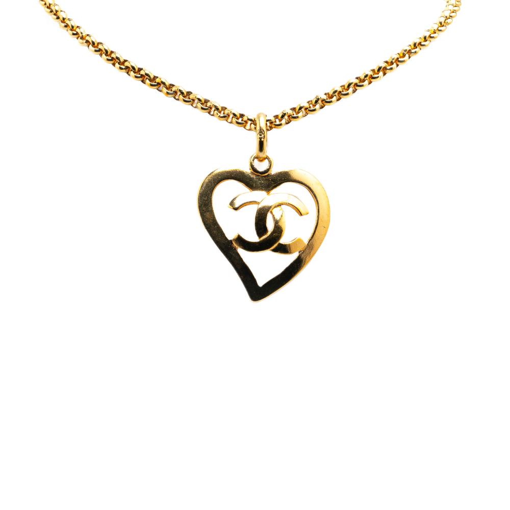 Chanel AB Chanel Gold Gold Plated Metal CC Heart Pendant Necklace France