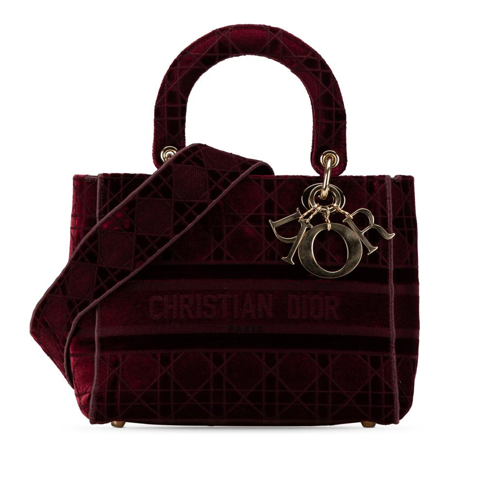 Christian Dior AB Dior Red Maroon Velvet Fabric Medium Cannage Lady D Lite Italy