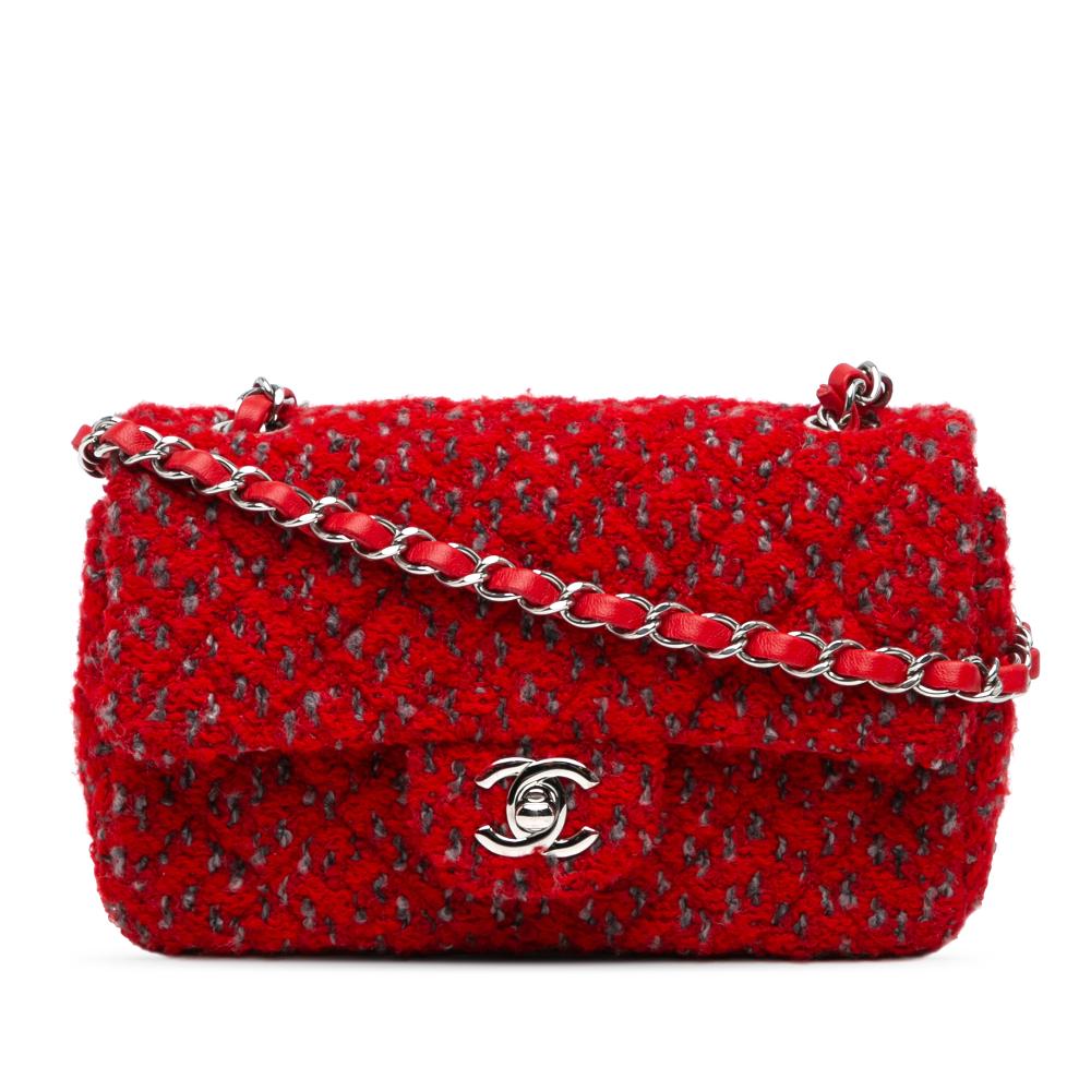 Chanel AB Chanel Red Tweed Fabric Mini Rectangular Classic Flap France