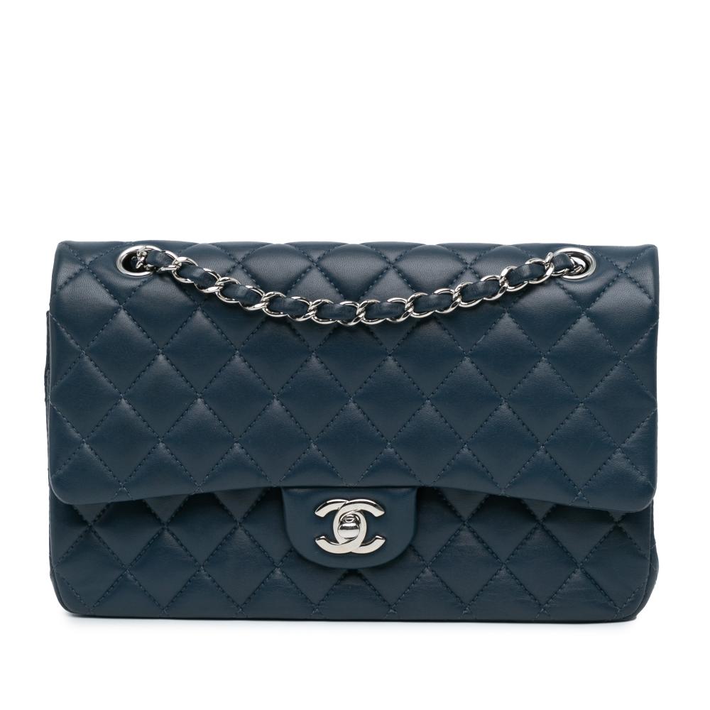 Chanel B Chanel Blue Dark Blue Lambskin Leather Leather Medium Classic Lambskin Double Flap France