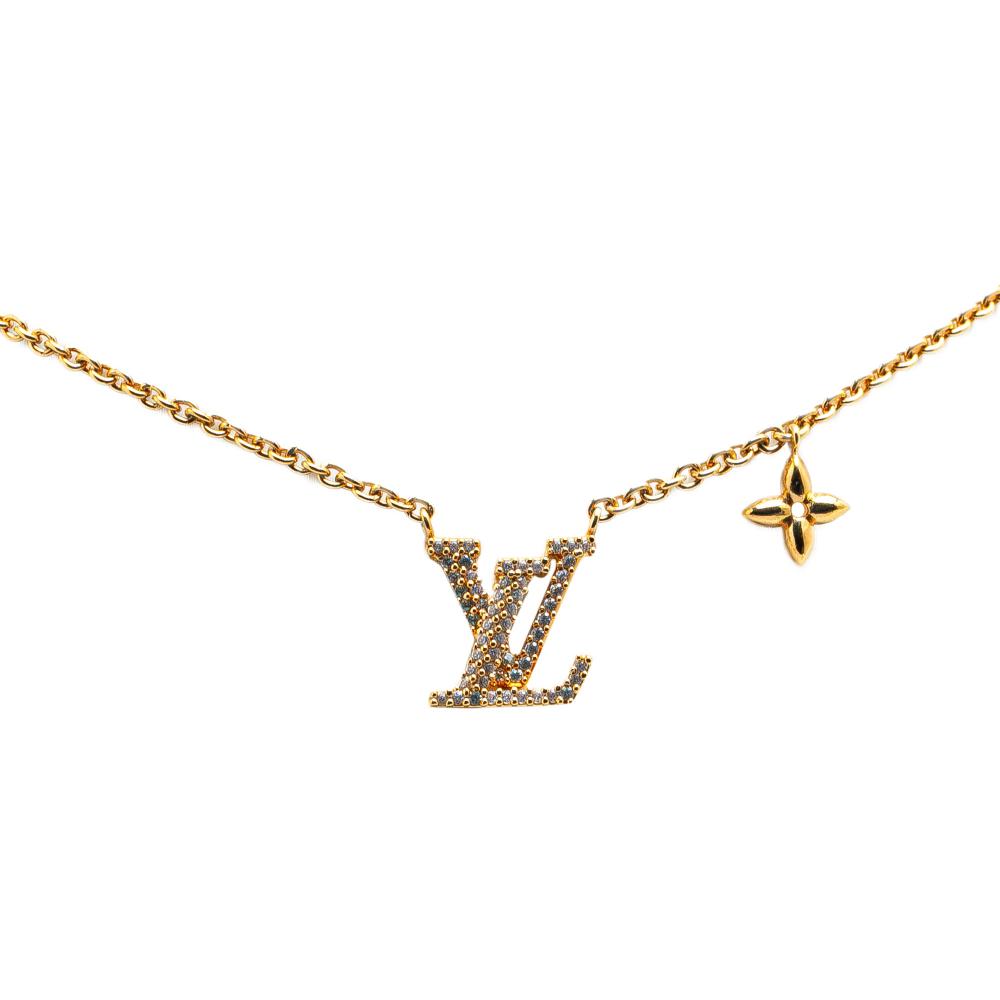 Louis Vuitton B Louis Vuitton Gold Gold Plated Metal LV Crystal Iconic Pendant Necklace Italy