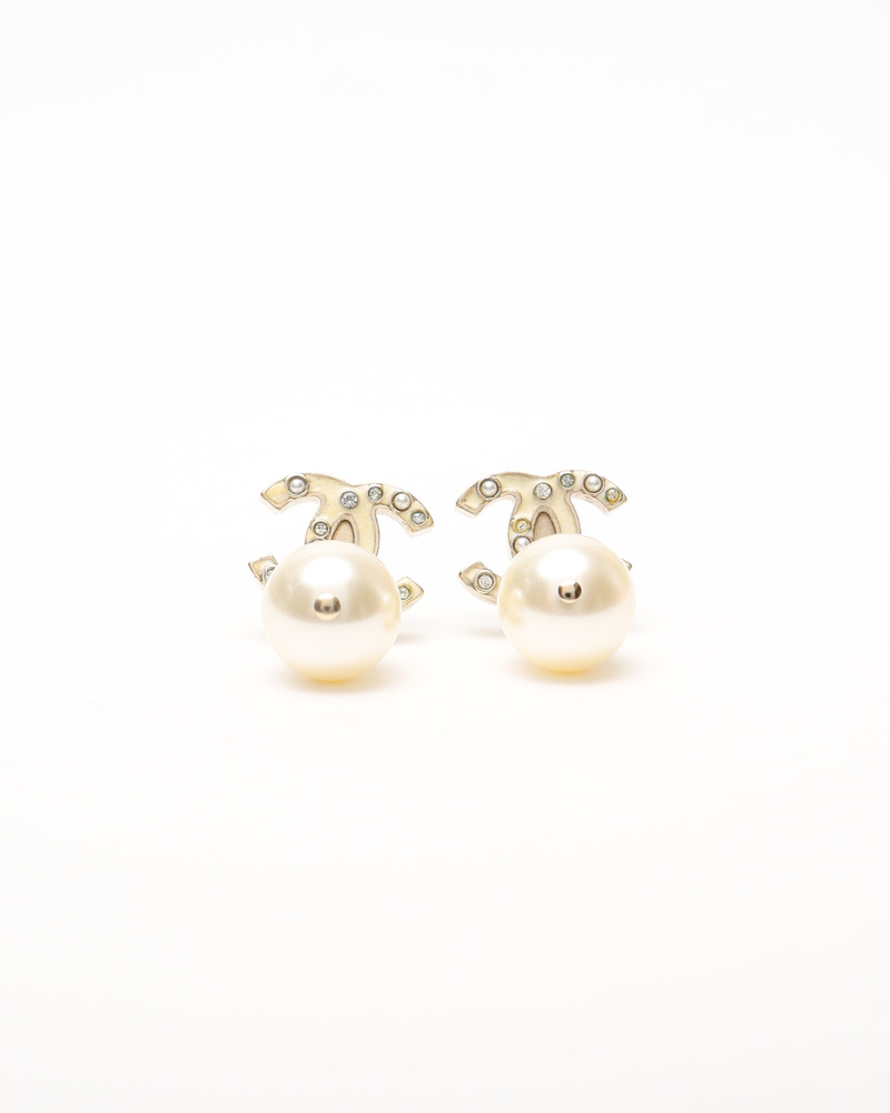 Chanel CC Rhinestones and Pearls Dangling Earrings