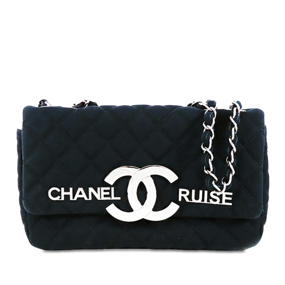 Chanel B Chanel Blue Navy Canvas Fabric Quilted CC Cruise Flap France