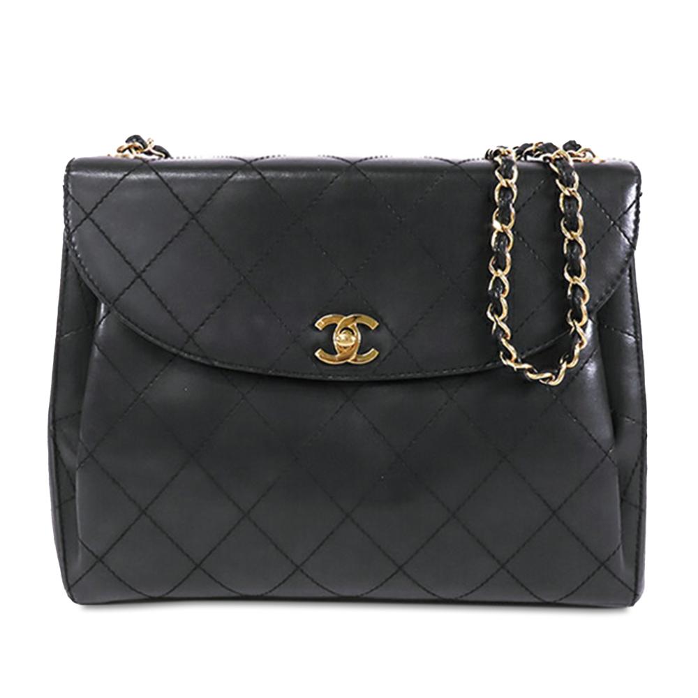 Chanel B Chanel Black Lambskin Leather Leather Quilted Lambskin Round Flap Bag Italy