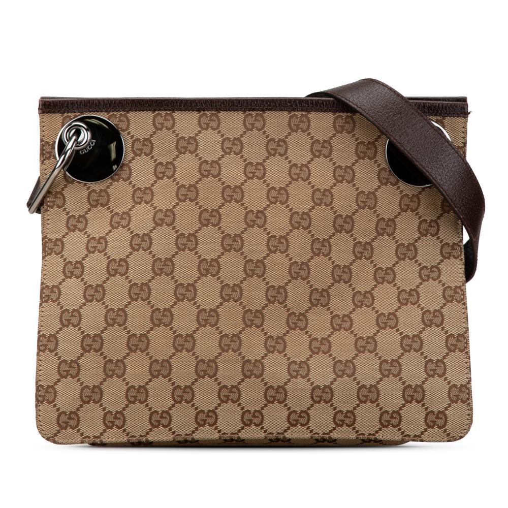 Gucci B Gucci Brown Beige Canvas Fabric GG Eclipse Crossbody Italy