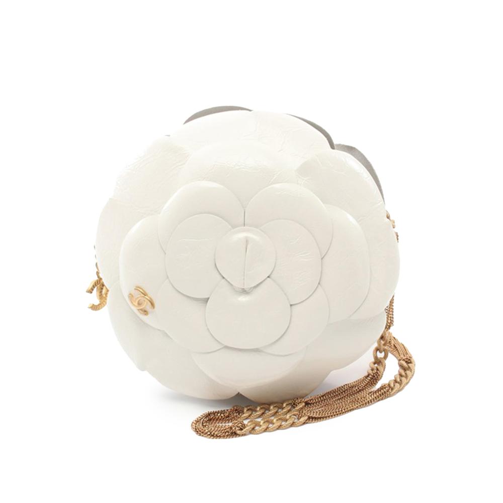 Chanel AB Chanel White Calf Leather CC skin Camellia Round Chain Bag Italy