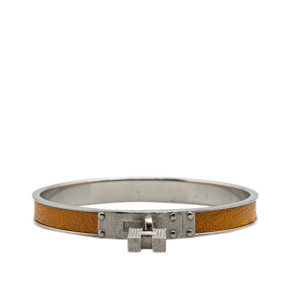 Hermès B Hermès Silver with Yellow Mustard Palladium Metal Plated Kelly H Lock Bangle France