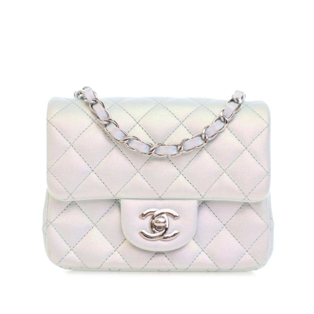 Chanel AB Chanel Silver Lambskin Leather Leather Mini Square Ombre Iridescent Lambskin Flap Italy