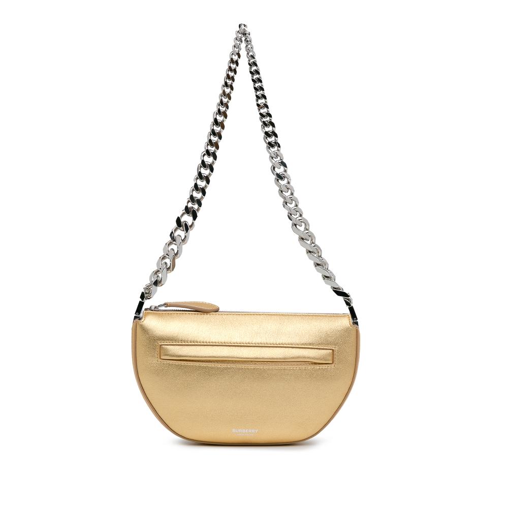 Burberry AB Burberry Gold Calf Leather Mini Metallic Olympia Zip Chain Bag Italy