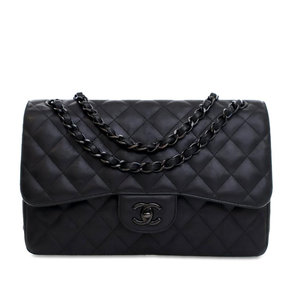 Chanel AB Chanel Black Goatskin Leather Jumbo Classic So Black Double Flap Italy