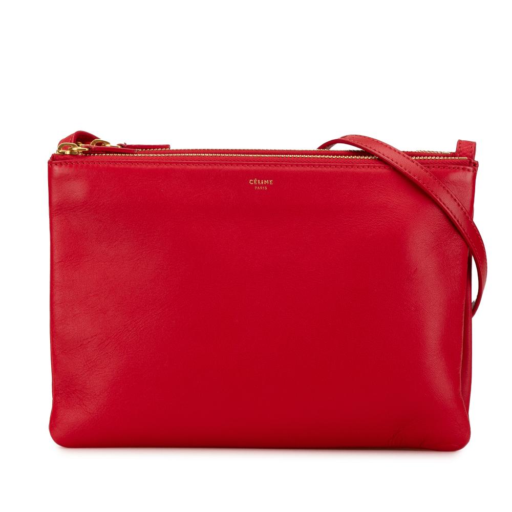 Celine B Celine Red Calf Leather Large Trio Crossbody Italy