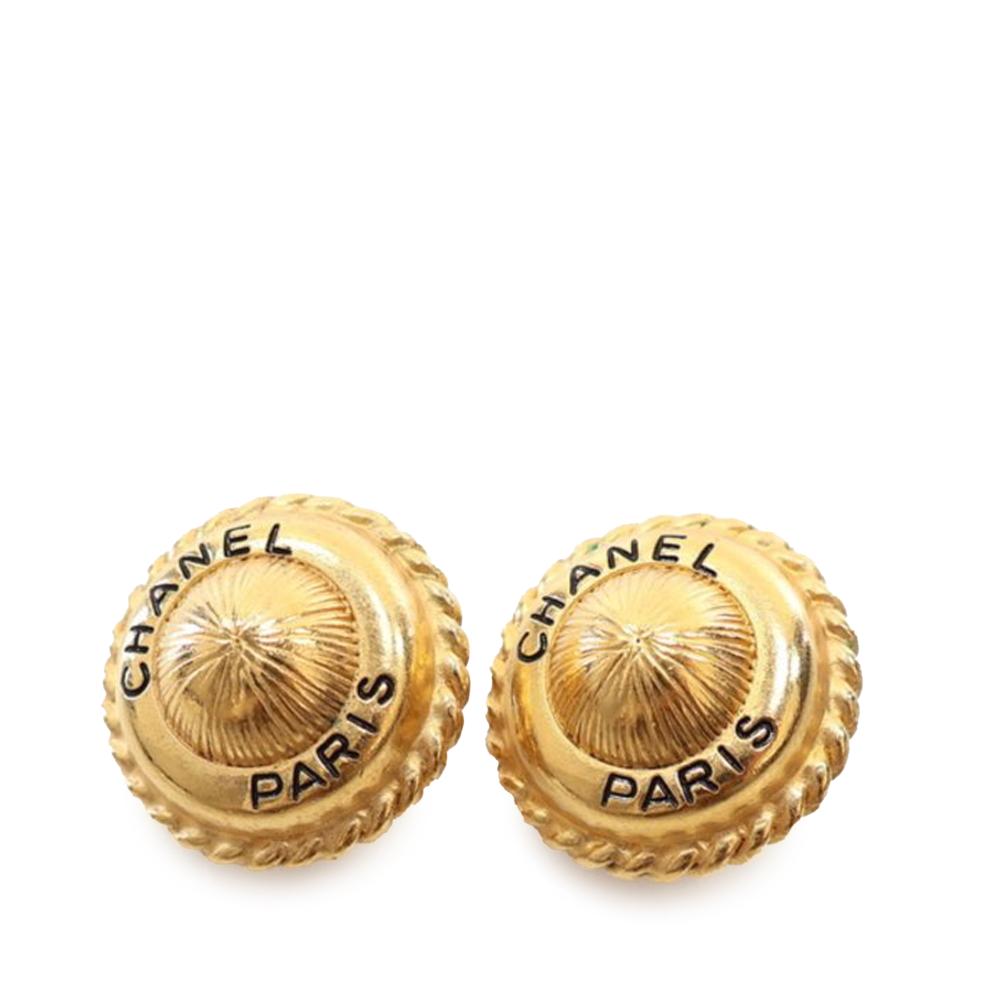 Chanel B Chanel Gold Gold Plated Metal Logo Round Clip On Earrings France