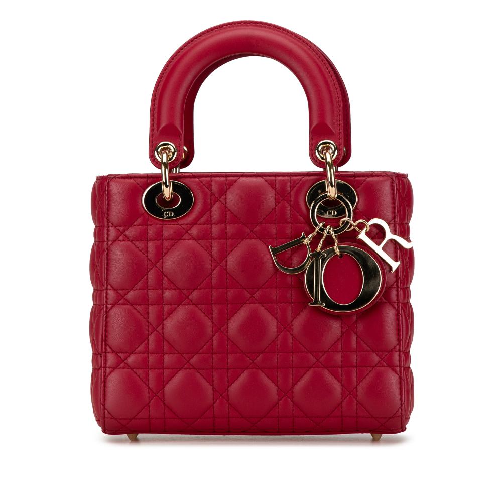 Christian Dior B Dior Red Lambskin Leather Leather Small Lambskin Cannage My ABCDior Lady Dior Italy