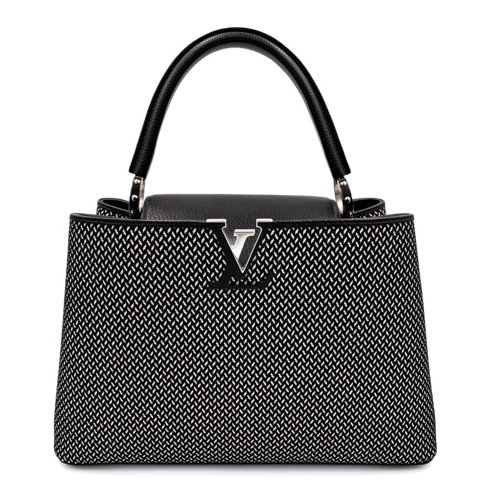 Louis Vuitton Capucines GM Woven Raffia and Leather Handbag Black & White