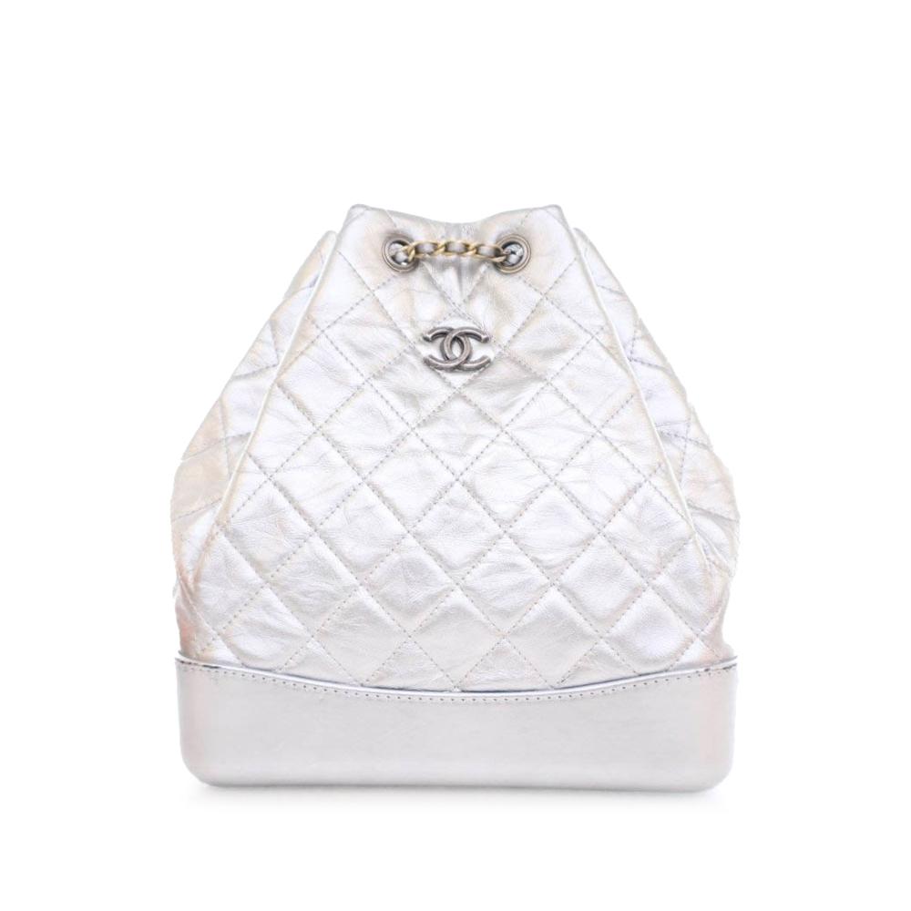 Chanel B Chanel Silver Calf Leather Metallic Crumpled skin Gabrielle Backpack Italy