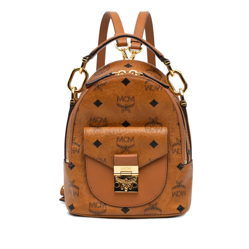 MCM B MCM Brown Coated Canvas Fabric Mini Visetos Tracy Backpack Korea, South